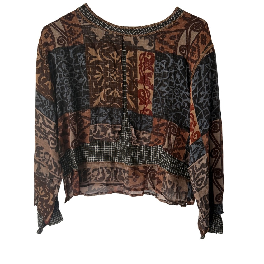 Soji Vintage Y2k Patchwork Boho Long‎ Sleeve Shirt Women Size S Lagenlook Artsy